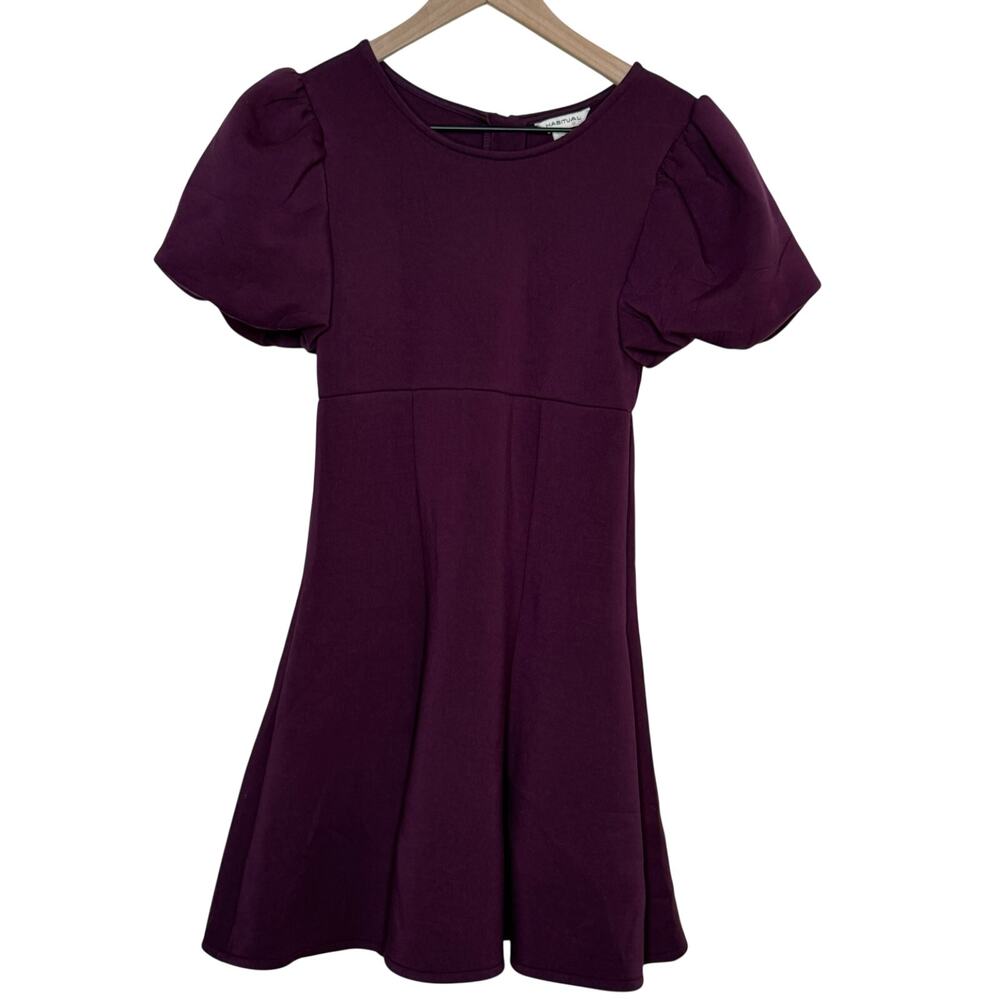Habitual Girls Size 14 Burgundy Fit Flare Dress Puff Sleeve Coquette Preppy